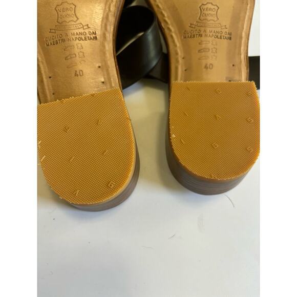 Artigianato Rallo black/green leather slides, 40/9, dust bag, vacation, holiday - Picture 4 of 7